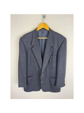 Vestimenta Mens 42R Wool Blazer Navy Grey Micro Pattern Two Button Jacket Italy
